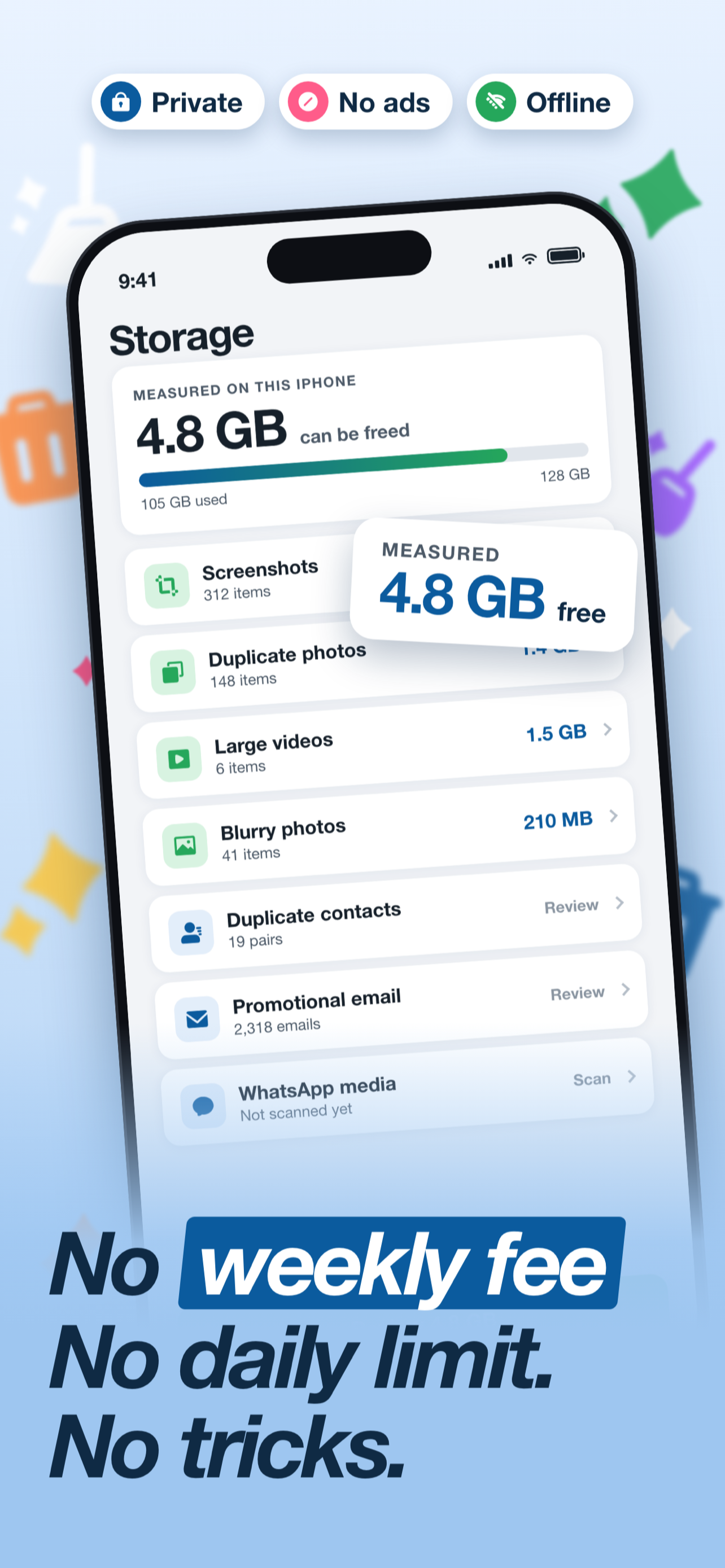 No weekly fee — honest pricing screen