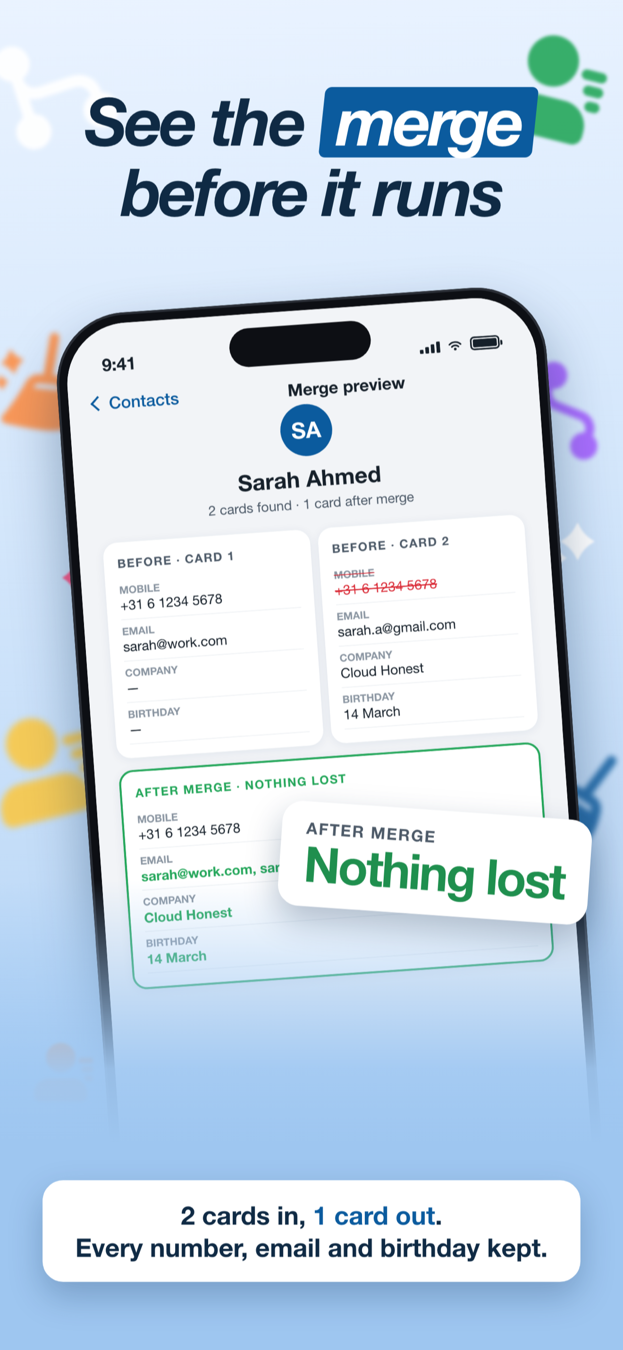 Duplicate contact merge preview